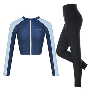 AquaPlay蓝色水母服女泳衣长袖防晒游泳衣浮潜泳衣温泉泳衣女保守