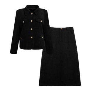 NAZ那子大码冬季新款黑金晚宴灯芯绒金扣加绒外套半裙胖mm套装女