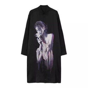 BLACKPOET 暗黑风人像印花衬衫中长款艺术感衬衣宽松男女同款