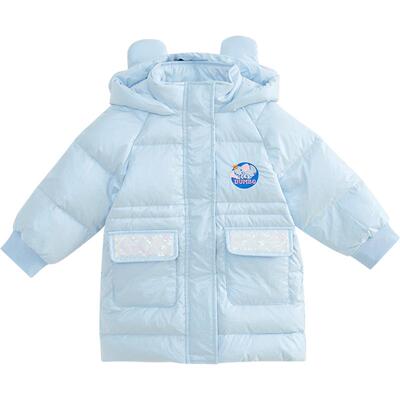 moomoo童装女童原创拼色羽绒服冬季新款甜美公主时尚毛领百搭外套