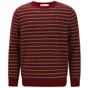 皮皮狗秋季新款圆领撞色条纹男士羊绒衫时尚轻休闲针织衫