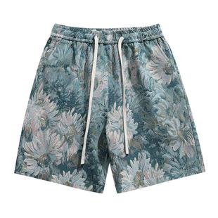 WASSUP Line潮牌五分裤男夏季复古创意图案时尚宽松百搭休闲短裤