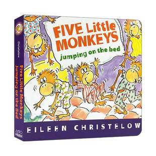 五只小猴子在床上跳 英文原版 Five Little Monkeys Jumping on the Bed 廖彩杏书单 纸板书绘本 英文版 进口英语原版书籍