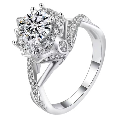 18K金复古轻奢高碳钻戒指女 一克拉王室庄园情侣婚礼对戒求婚钻戒