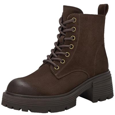 百丽复古厚底增高加绒保暖马丁靴女鞋冬款粗跟休闲短靴子E8V1DDD5