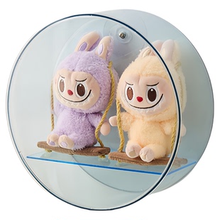 labubu盲盒展示架收纳圆形挂墙手办公仔装饰品摆件透明防尘展示盒