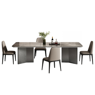 高端亮光岩板餐桌长方形潘多拉轻奢现代简约大户型意式家用餐桌椅