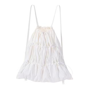 芝士商店~白色小众设计抽绳双肩包包女轻便束口旅游背包尼龙布包