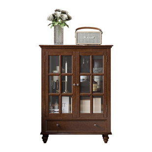 蒙杰西美式复古风全实木酒柜客厅储物柜多功能收纳展示柜装饰柜