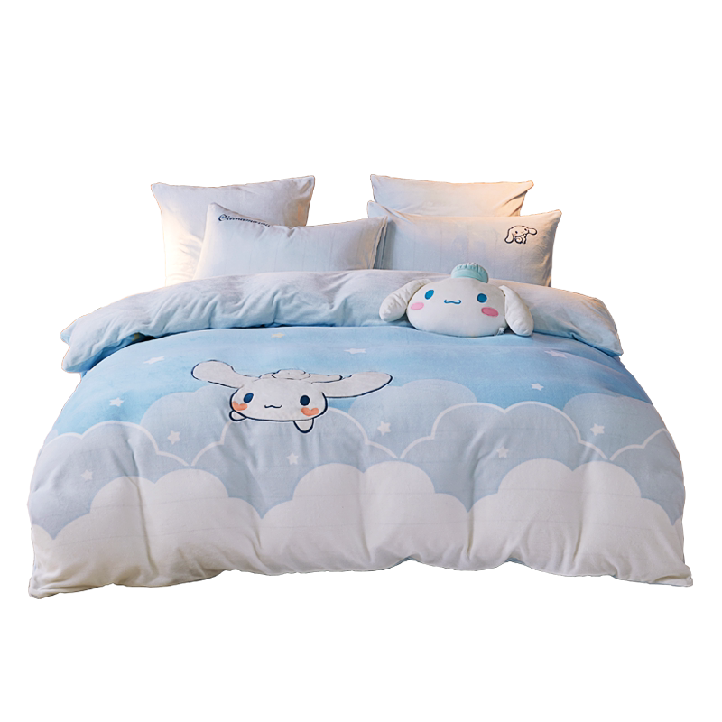 水星家纺牛奶绒三四件套珊瑚绒加绒被套床单儿童保暖套件秋冬季
