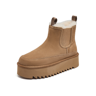 达芙妮厚底雪地靴女款冬季加绒女鞋2025新款增高户外防滑面包棉鞋