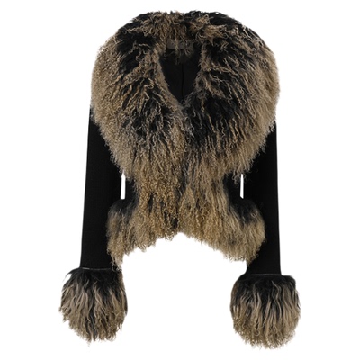 CNLEEWEI渐变毛领拼接毛织外套女