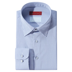 【卓雅系列】瑞士进口ALUMO180支纯棉蓝白窗格纹衬衫男士高定衬衣