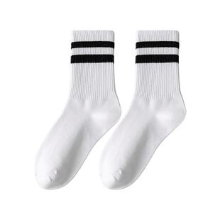 袜子女中筒袜夏季ins潮女士防臭长筒配鲨鱼裤的条纹运动长袜黑色