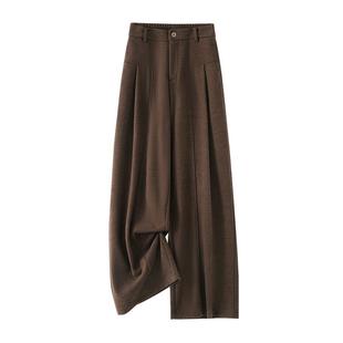 毛呢直筒阔腿裤女2026新款秋冬季棕色宽松垂感休闲裤春秋羊毛裤子