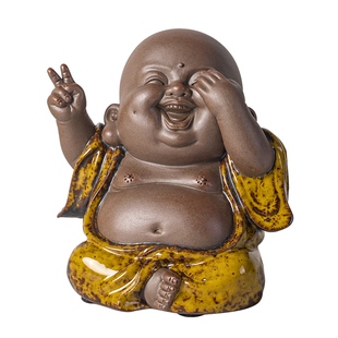 炼器四不小弥勒摆件中式禅意陶瓷笑佛家居客厅茶室桌面装饰品摆设