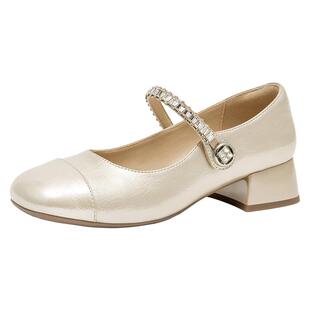 戈美其商场同款粗跟玛丽珍女鞋配裙子2025新款中跟气质浅口单鞋子