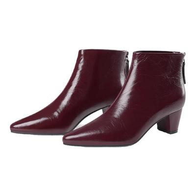 星期六酒红色短靴女2025秋冬