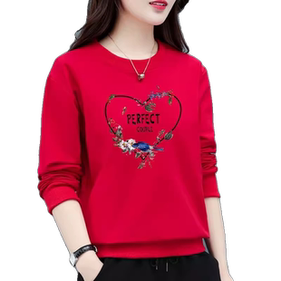 圆领卫衣女冬天长袖加绒加厚大码宽松时尚洋气质上衣服春秋季外套