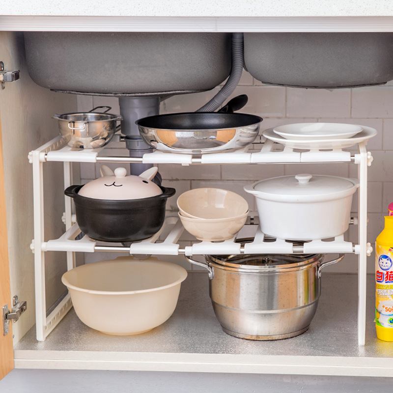 厨房不锈钢下水槽置物架落地塑料架批发可现货伸缩收纳多层储架物