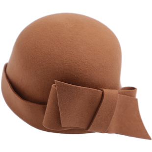 Lion~小杜丽 Clochehat修脸大蝴蝶结羊毛呢钟型钟形帽盆帽礼帽