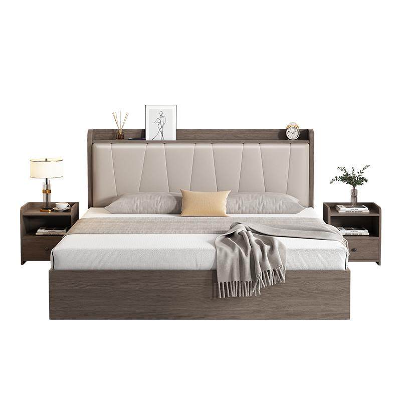 床实木床现代简约1.8米家用双人床1.5轻奢主卧大床出租房单人床架