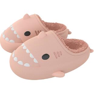 儿童鲨鱼棉拖鞋防水保暖男童女童亲子宝宝拖鞋秋冬季居家防污耐脏