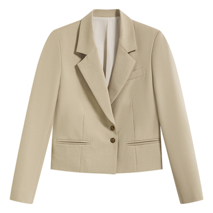 达佳诗米白色西装外套女短版套装教资面试穿搭开春气质女士小西服