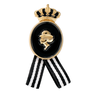 法式复古黑白皇冠女皇徽章胸针高档女气质防走光别针西装毛衣配饰