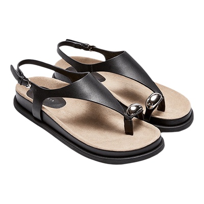 明星新款同款色非夹趾罗马休闲真皮凉鞋女2025夏复古度假平底人字