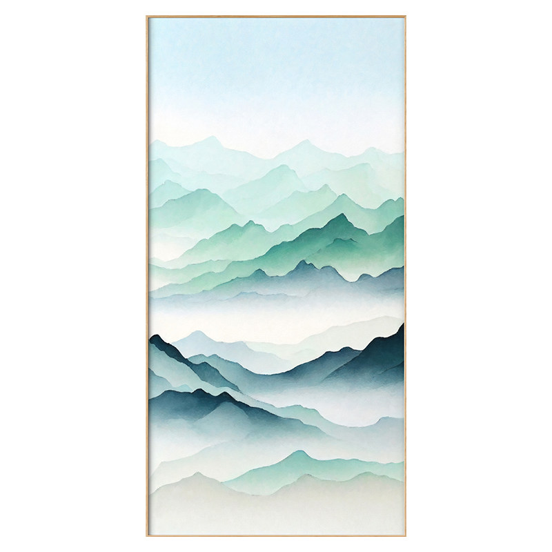 墙蛙玄关新中式山水挂画