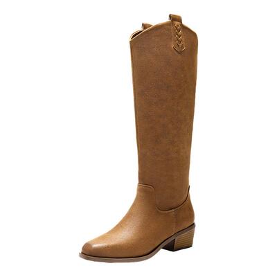 百丽女鞋显瘦时装高长筒靴女冬季新款粗跟显瘦西部靴子E8F1DDC5