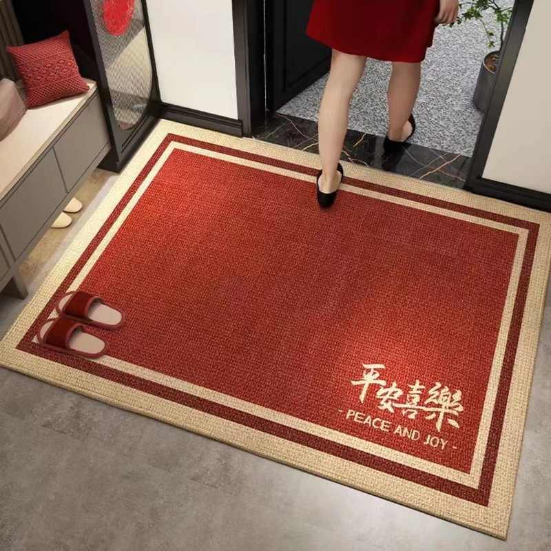 入户门地垫新中式红色喜庆家用玄关进门脚垫门口防滑耐脏圈绒地毯