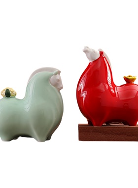 红色陶瓷唐马摆件马年生肖礼品