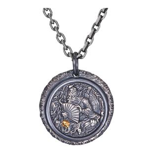 黑神话钟馗-99足银吊坠男士太极八卦牌纯银饰品镶金送人礼物