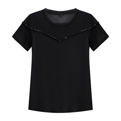 网纱黑色上衣女夏薄款洋气t恤女