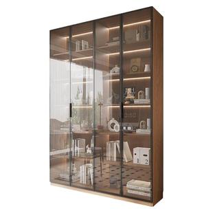 定制书柜橡木实木带玻璃门手办展示客厅陈列组合柜子整墙落地书架