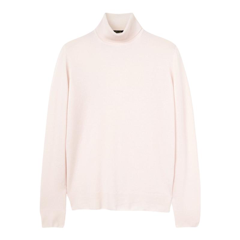Loro Piana/诺悠翩雅男装保暖舒适白色山羊绒针织高领长袖毛衣