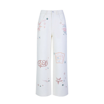 QUARTERINNIGHT涂鸦牛仔长裤