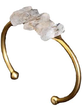 原始透明白色石英金色开口手镯