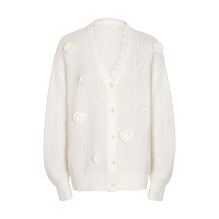 赵今麦同款 Kroche 玫瑰花圃 羊毛针织钩花木耳花边初春毛衣外套