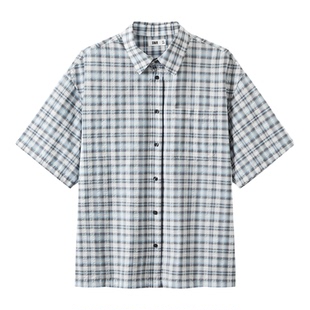 森马短袖衬衫男夏宽松格纹翻领上衣2026新款时尚情侣装衬衣休闲