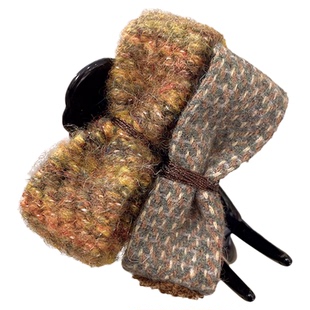 复古大气撞色毛呢蝴蝶结丸子夹女百搭日常抓夹2025新款发夹头饰品