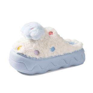 可爱毛绒云朵棉拖鞋女款秋冬季室内家居保暖月子鞋增高厚底毛拖鞋