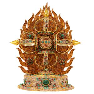 铜摆件《十字金刚宝杵(真金鎏镀)》尼泊尔手工铜鎏金掐丝镶嵌宝石