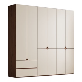 现货全实木衣柜奶油风家用卧室原木六门衣柜平开门法式橡木大衣橱