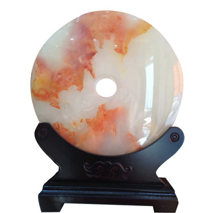 天然红花冰玉石平安扣摆件玉扣怀古玉器玉璧和氏璧家居玄关装饰品