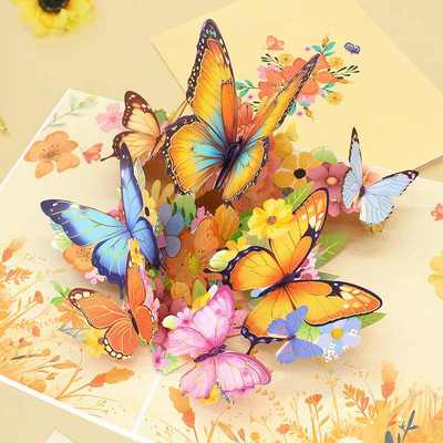 新款蝴蝶立体贺卡现货批发卡片教师节跨境礼物小高级生日感贺卡