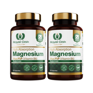 【自营】皇家橡树双甘氨酸镁补充剂B6镁片成人睡眠缓解胶囊 2瓶