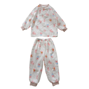 儿童立领睡衣四/六层竹棉纱布A类宝宝家居服男女童长袖空调服套装